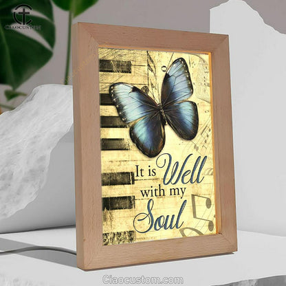 It Is Well With My Soul Wall Art Frame Lamp, Butterfly Frame Lamp Wall Art - Bible Verse Wooden Lamp - Scripture Wall Decor