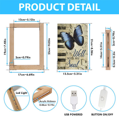 It Is Well With My Soul Wall Art Frame Lamp, Butterfly Frame Lamp Wall Art - Bible Verse Wooden Lamp - Scripture Wall Decor