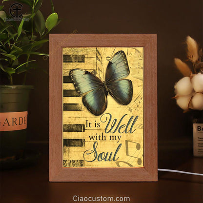 It Is Well With My Soul Wall Art Frame Lamp, Butterfly Frame Lamp Wall Art - Bible Verse Wooden Lamp - Scripture Wall Decor