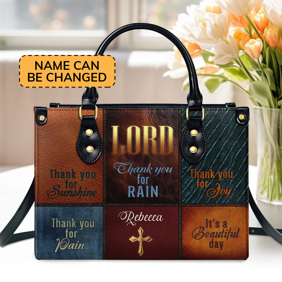 It's A Beautiful Day  Personalized Leather Handbag With Zipper - Inspirational Gift Christian Ladies