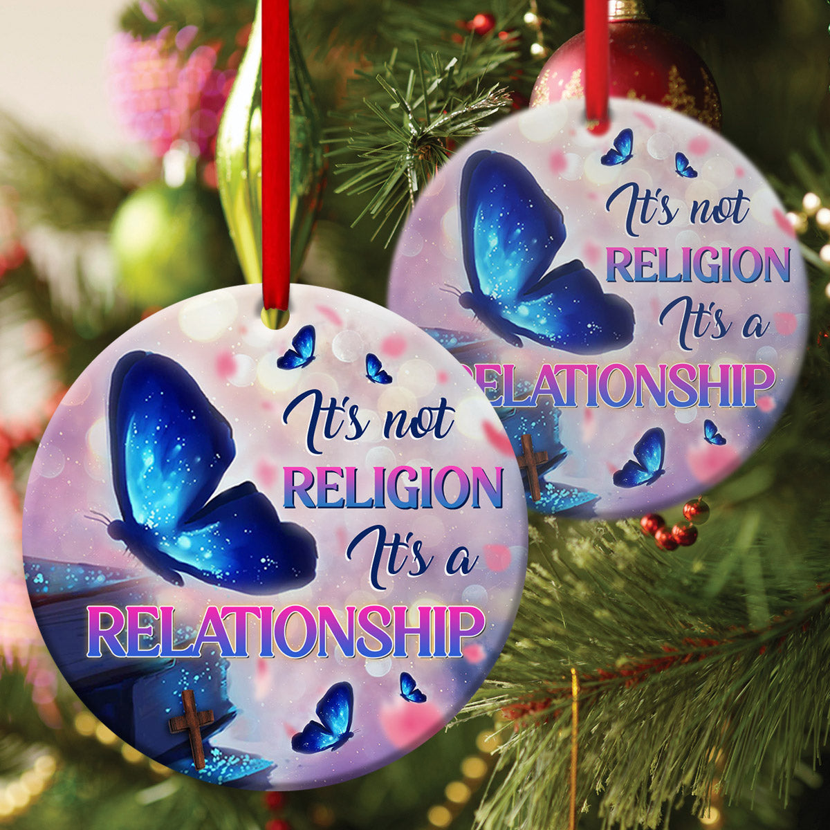 It's A Relationship With God - Unique Butterfly Ceramic Circle Ornament - Ornaments Hanging Gift