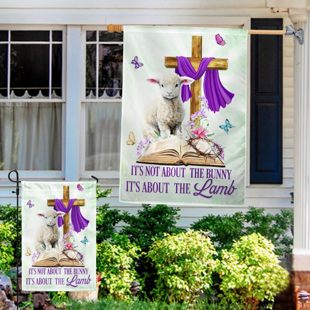 It's About The Lamb Christian Cross Easter Flag - Happy Easter House Flag - Outdoor Easter Flag