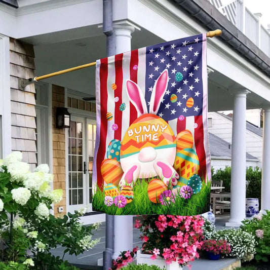 It's Bunny Time Easter American Flag - Easter House Flags - Christian Easter Garden Flags