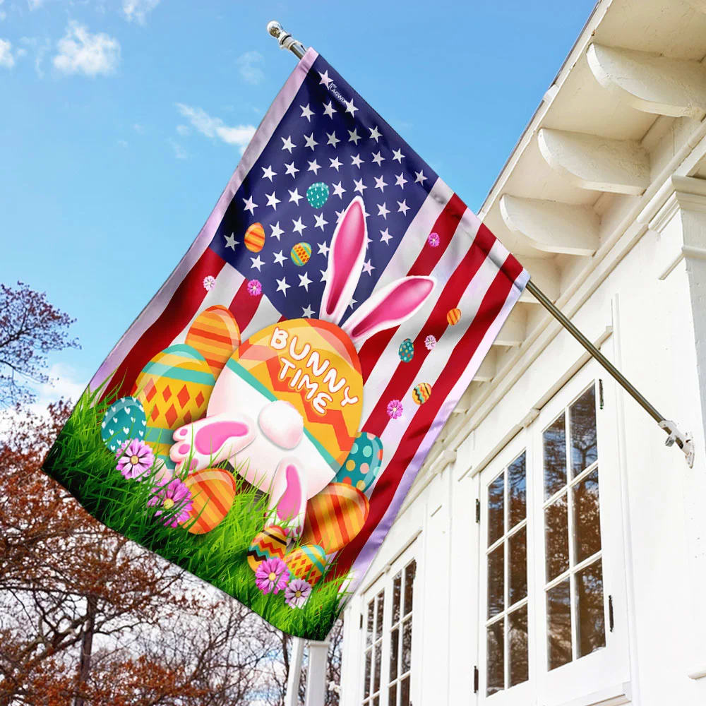 It's Bunny Time Easter American Flag - Easter House Flags - Christian Easter Garden Flags