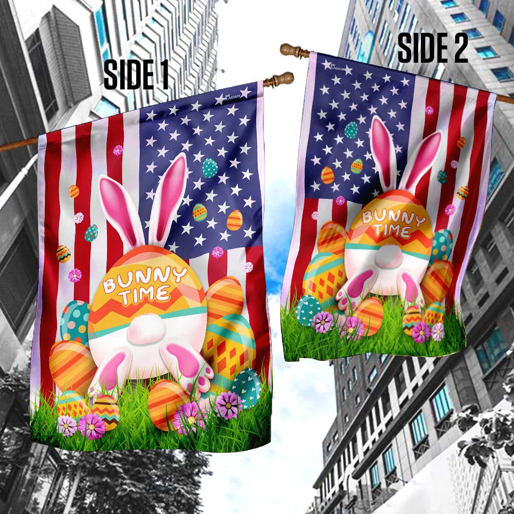 It's Bunny Time Easter American Flag - Easter House Flags - Christian Easter Garden Flags