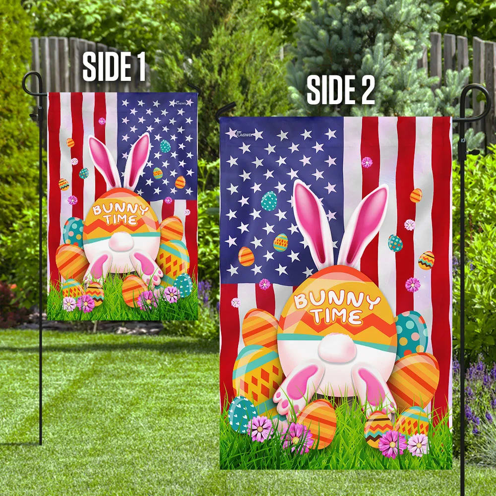 It's Bunny Time Easter American Flag - Easter House Flags - Christian Easter Garden Flags