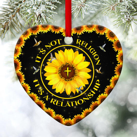 It's Not Religion, It's A Relationship - Sunflower Ceramic Heart Ornament - Nativity Ornaments