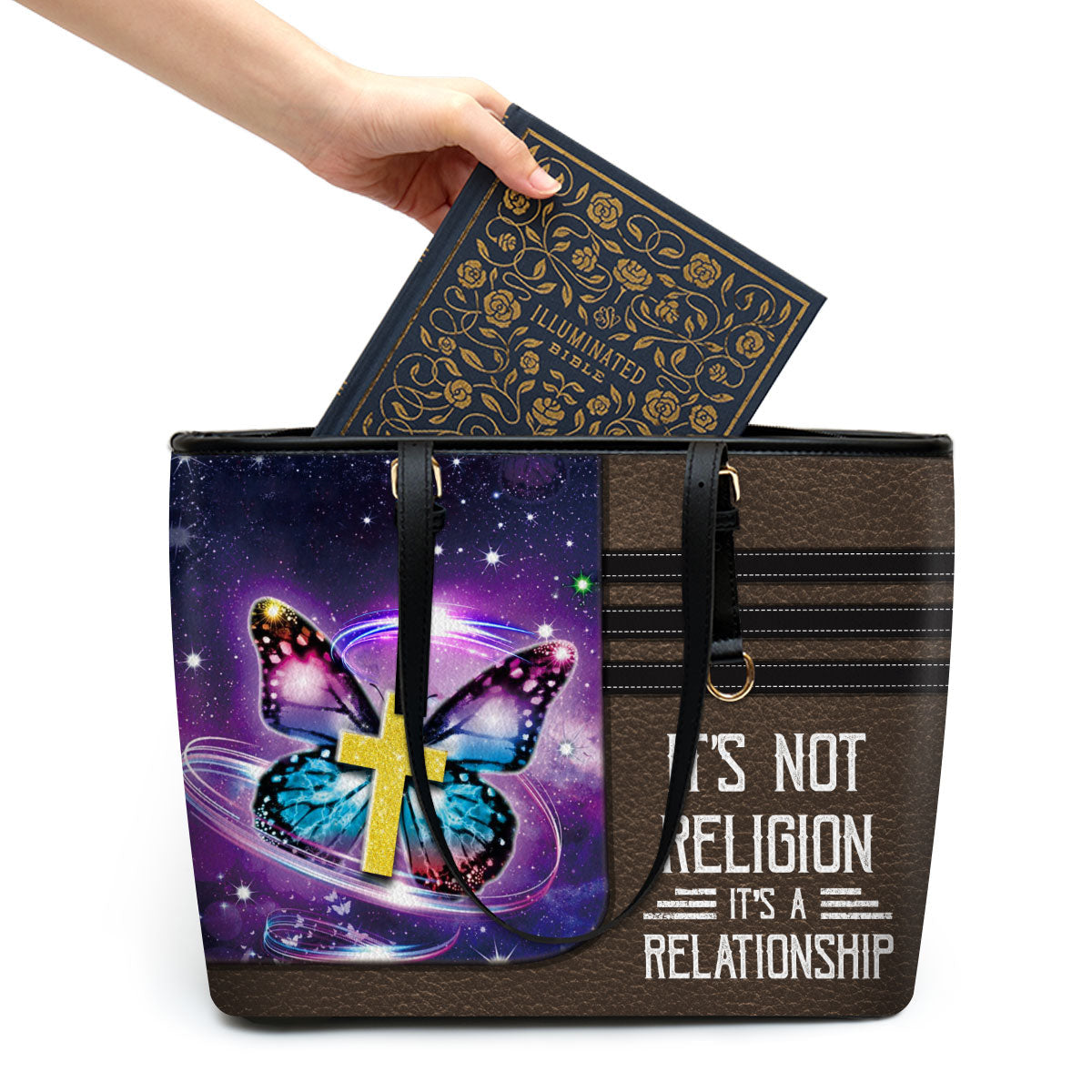 It's Not Religion It's A Relationship Large Leather Tote Bag 1 - Christ Gifts For Religious Women - Best Mother's Day Gifts