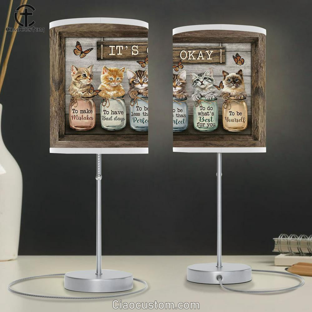 It's Okay To Make Mistakes Lovely Cat Butterfly Bottle Table Lamp Painting - Christian Lamp Art - Gifts For Cat Lovers