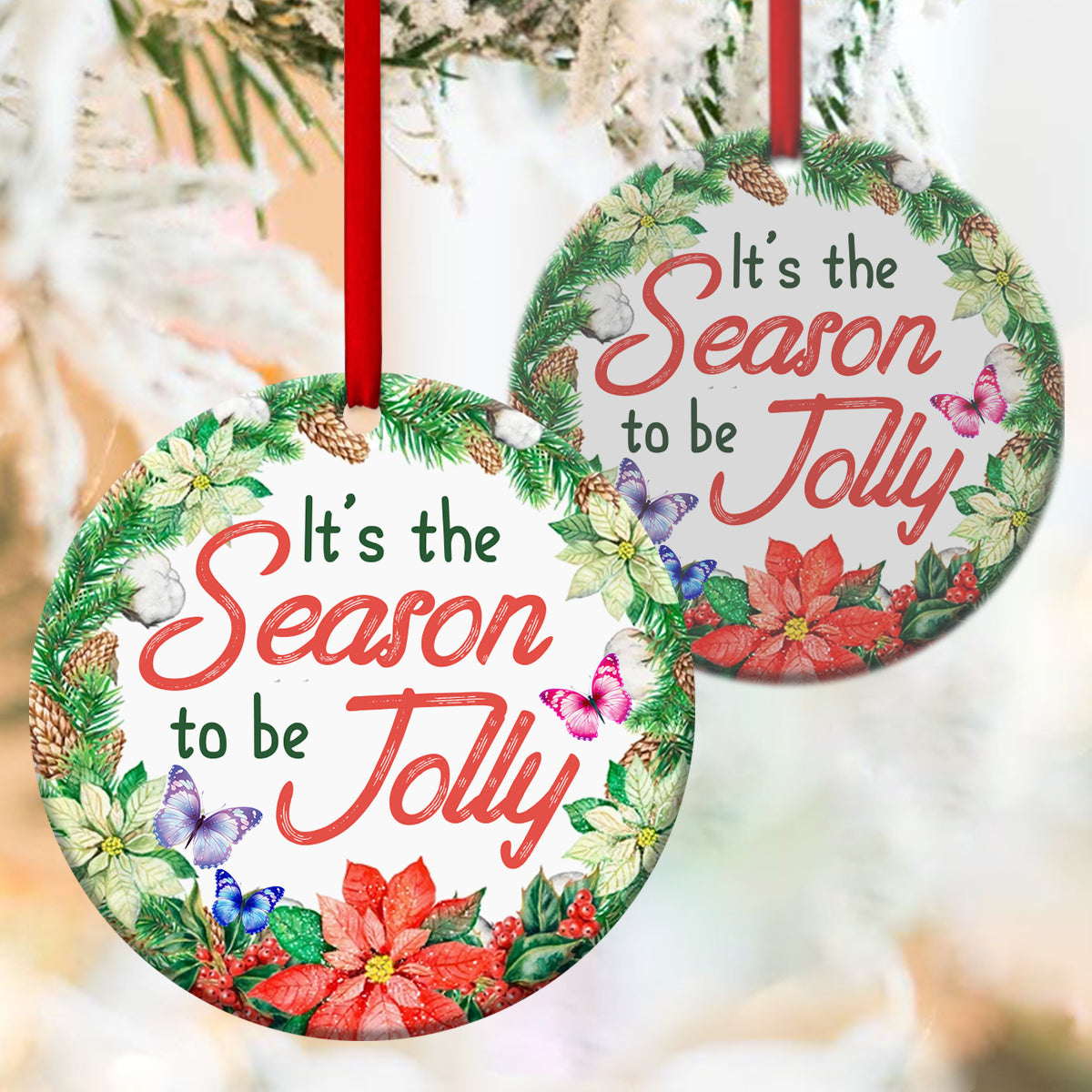 It's Time To Enjoy The Holiday - Butterfly Ceramic Circle Ornament - Christian Gift For Friends