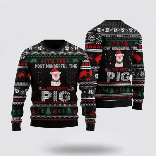 It's Time To Stay With My Pig Ugly Christmas Sweater, Farm Sweater, Christmas Gift, Best Winter Outfit Christmas