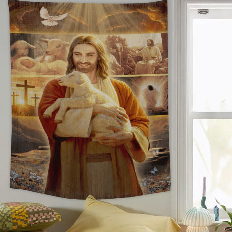Lamb Of Jesus - Jesus Tapestry - Religious Tapestry Wall Hangings - Bible Verse Wall Tapestry - Christian Tapestry - Ciaocustom