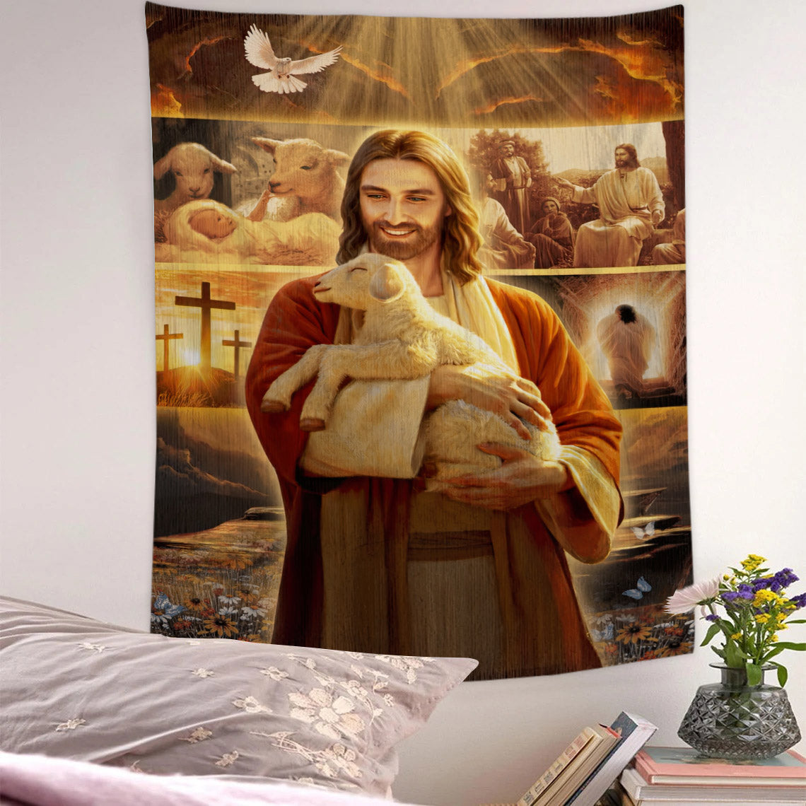 Lamb Of Jesus - Jesus Tapestry - Religious Tapestry Wall Hangings - Bible Verse Wall Tapestry - Christian Tapestry - Ciaocustom