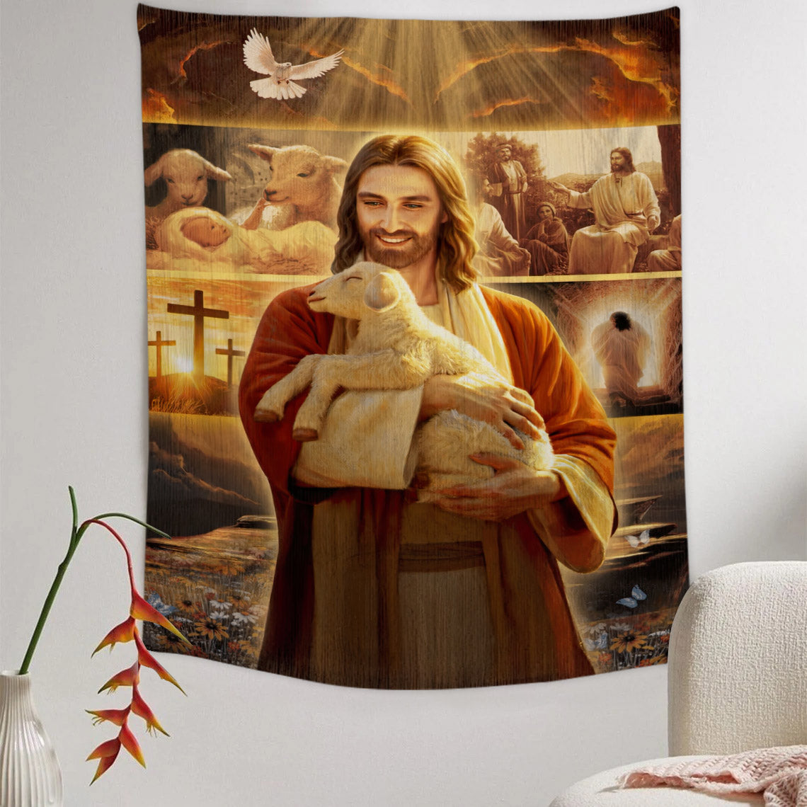 Lamb Of Jesus - Jesus Tapestry - Religious Tapestry Wall Hangings - Bible Verse Wall Tapestry - Christian Tapestry - Ciaocustom