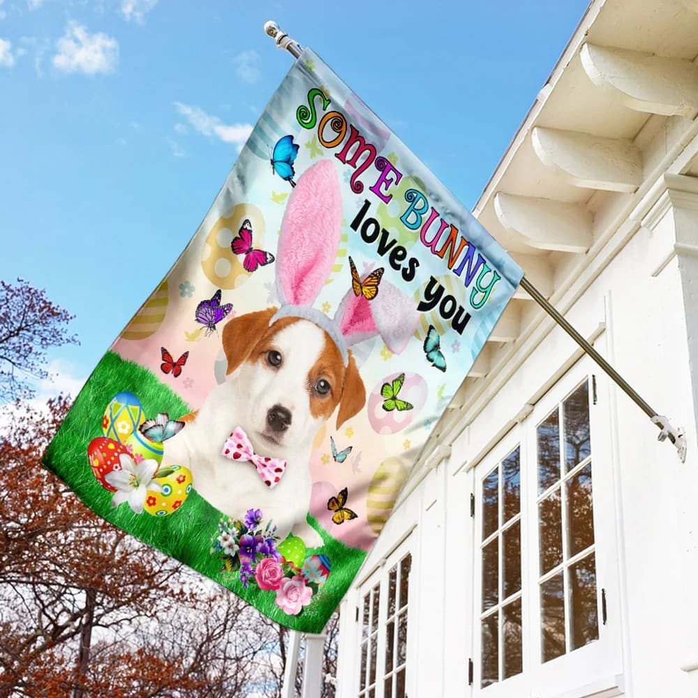 Jack Russell Terrier Easter Some Bunny Loves You House Flag - Happy Easter Garden Flag - Decorative Easter Flags