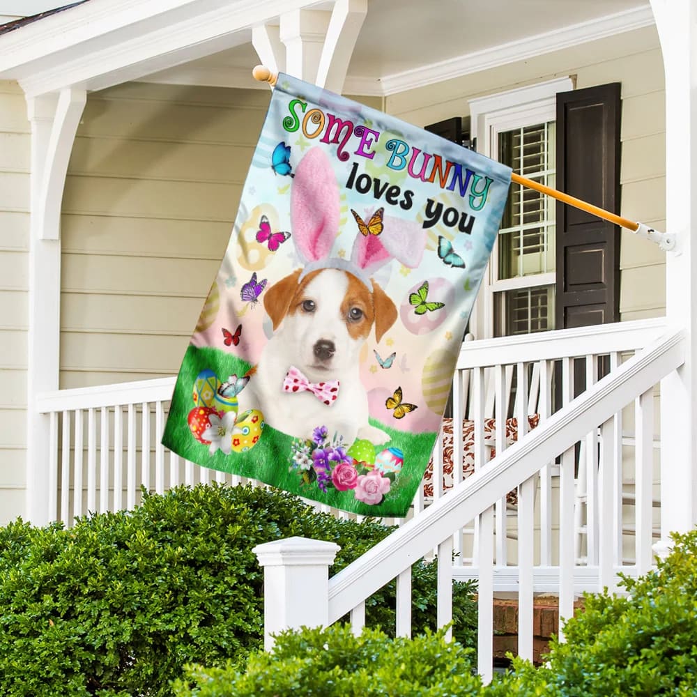 Jack Russell Terrier Easter Some Bunny Loves You House Flag - Happy Easter Garden Flag - Decorative Easter Flags