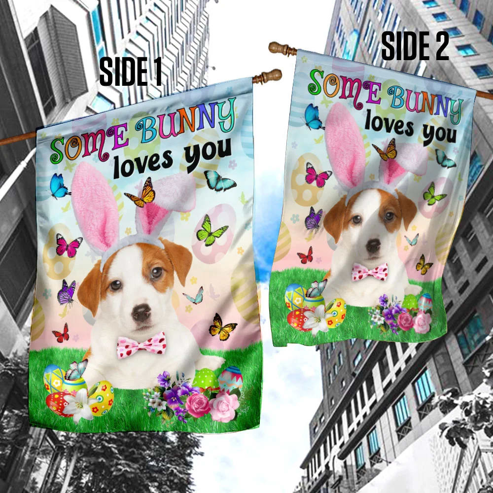 Jack Russell Terrier Easter Some Bunny Loves You House Flag - Happy Easter Garden Flag - Decorative Easter Flags