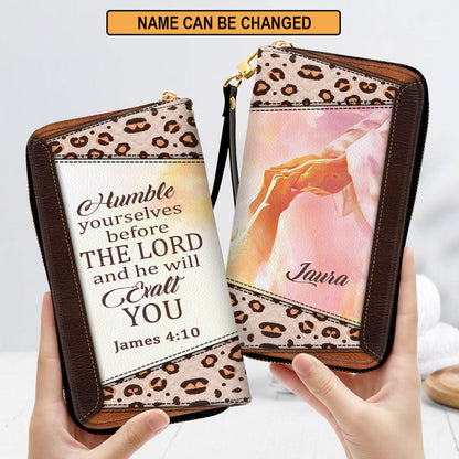 James 410 Spiritual Gifts For Women Of God Humble Yourselves Before The Lord Clutch Purse For Women - Personalized Name - Christian Gifts For Women