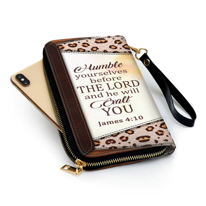 James 410 Spiritual Gifts For Women Of God Humble Yourselves Before The Lord Clutch Purse For Women - Personalized Name - Christian Gifts For Women
