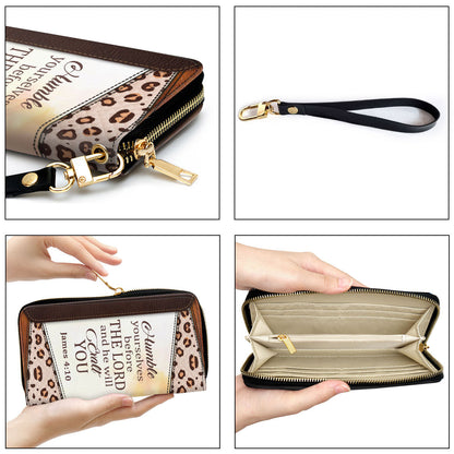 James 410 Spiritual Gifts For Women Of God Humble Yourselves Before The Lord Clutch Purse For Women - Personalized Name - Christian Gifts For Women