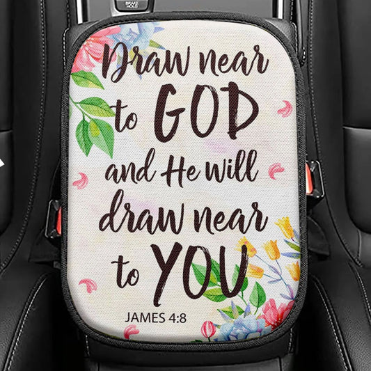 James 48 Draw Near To God And He Will Draw Near To You Seat Box Cover, Bible Verse Car Center Console Cover, Scripture Car Interior Accessories