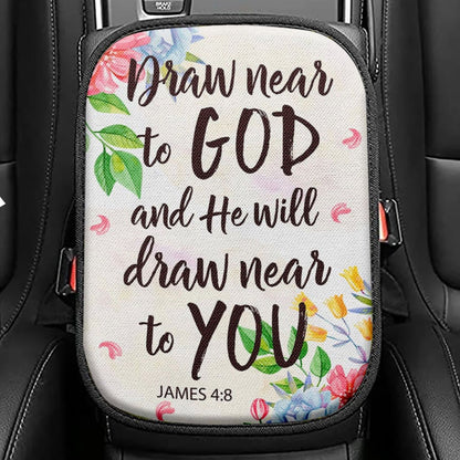 James 48 Draw Near To God And He Will Draw Near To You Seat Box Cover, Bible Verse Car Center Console Cover, Scripture Interior Car Accessories