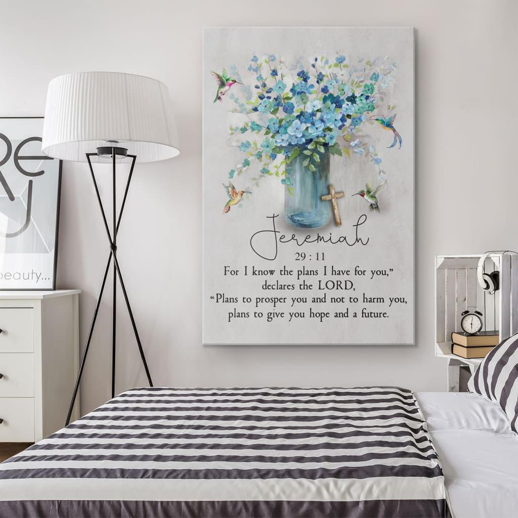 Jeremiah 2911 For I Know The Plans I Have For You Hummingbird Flowers Canvas Art - Bible Verse Canvas - Scripture Wall Art