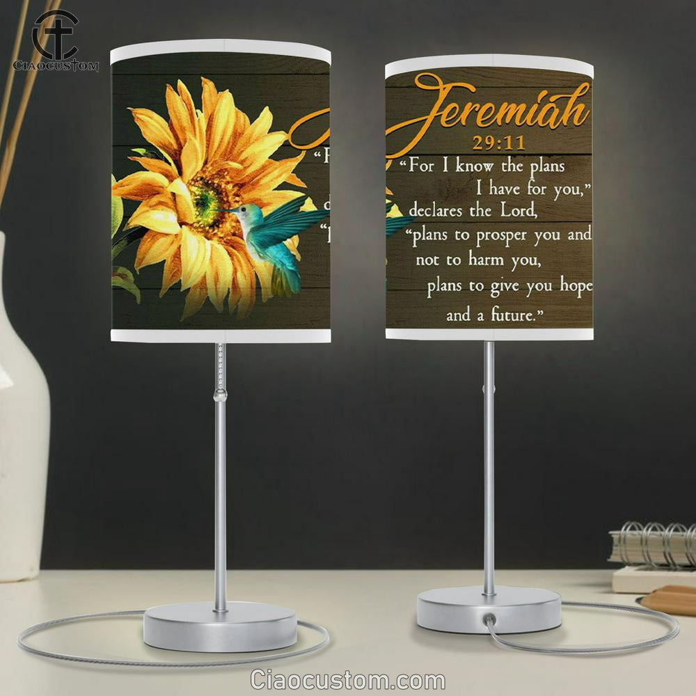 Jeremiah 2911 Lamp Art For I Know The Plans I Have For You Hummingbird Sunflower Table Lamp Print - Christian Room Decor