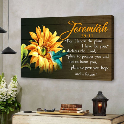 Jeremiah 2911 Wall Art For I Know The Plans I Have For You Hummingbird Sunflower Canvas Print - Religious Wall Decor