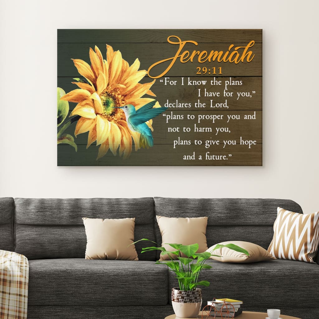 Jeremiah 2911 Wall Art For I Know The Plans I Have For You Hummingbird Sunflower Canvas Print - Religious Wall Decor