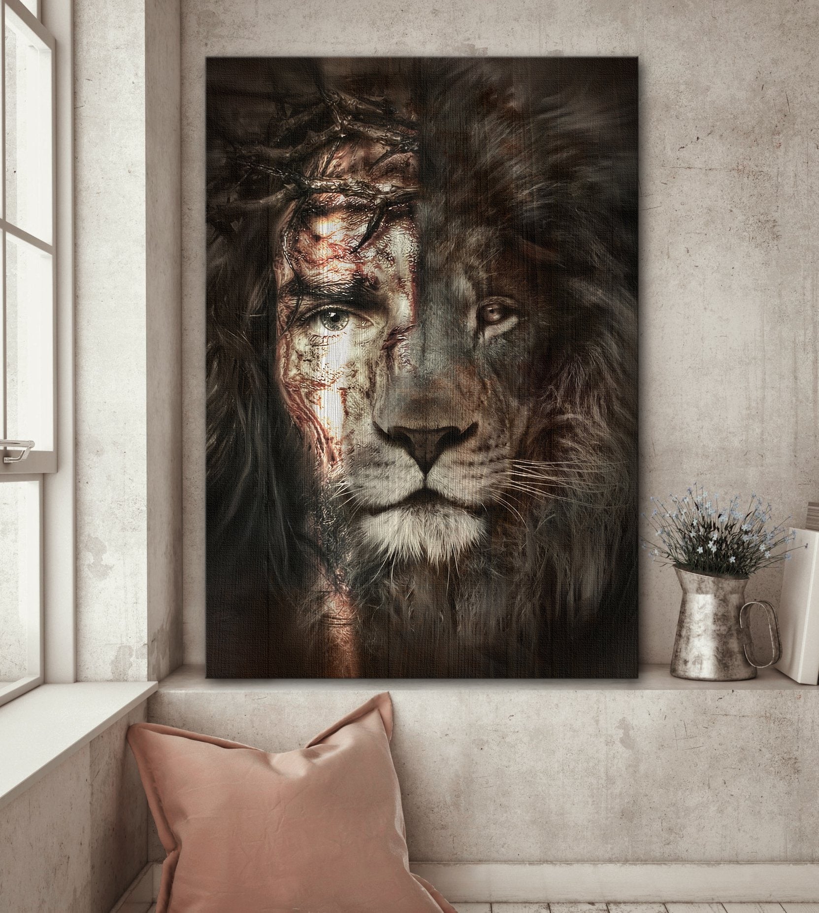 Jesus And Lion Canvas Wall Art - Canvas Pictures - Jesus Canvas Art - Christian Wall Art