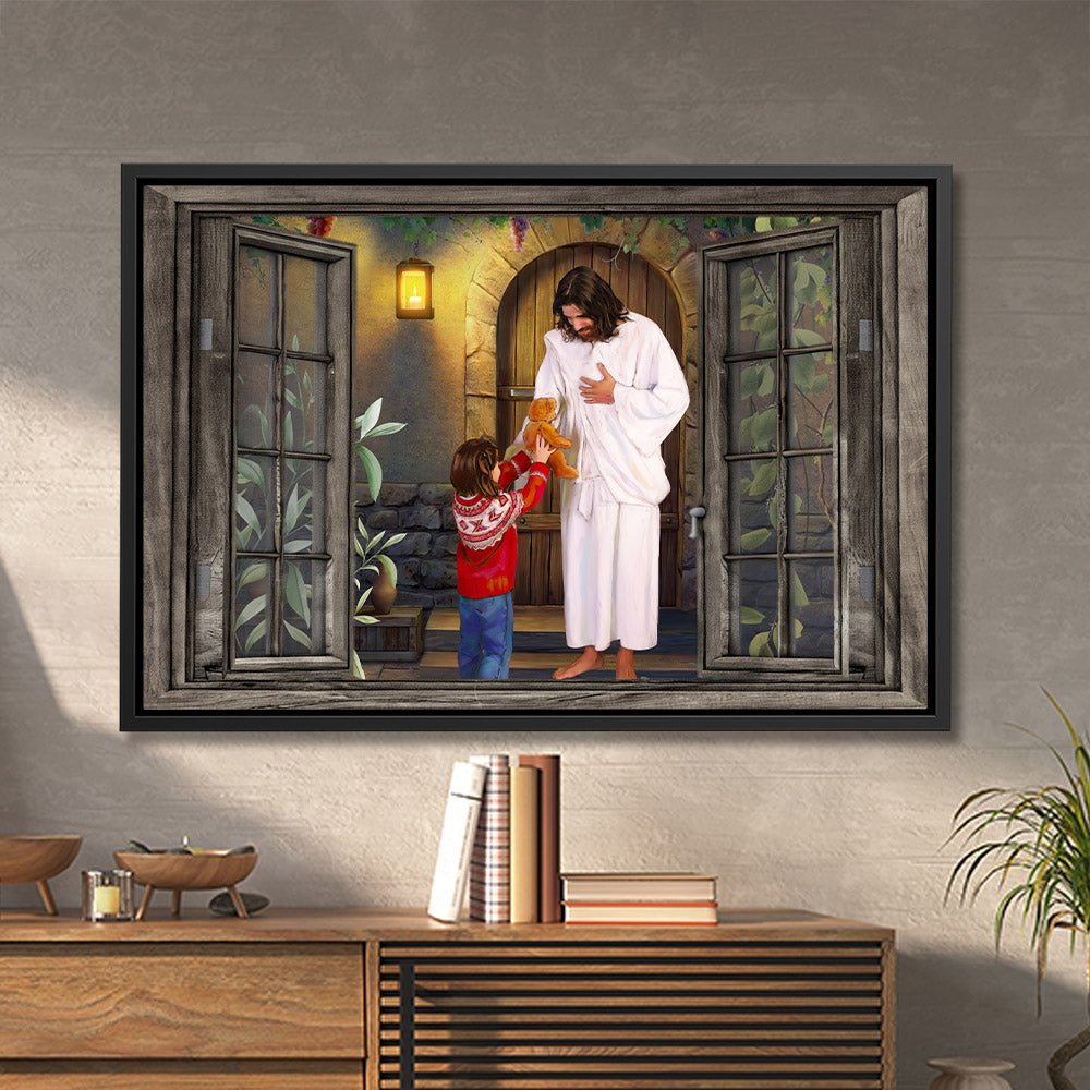 The Child Gives A Gift To Jesus - Framed Canvas - Wall Art - Jesus Canvas - Christian Gift - Ciaocustom