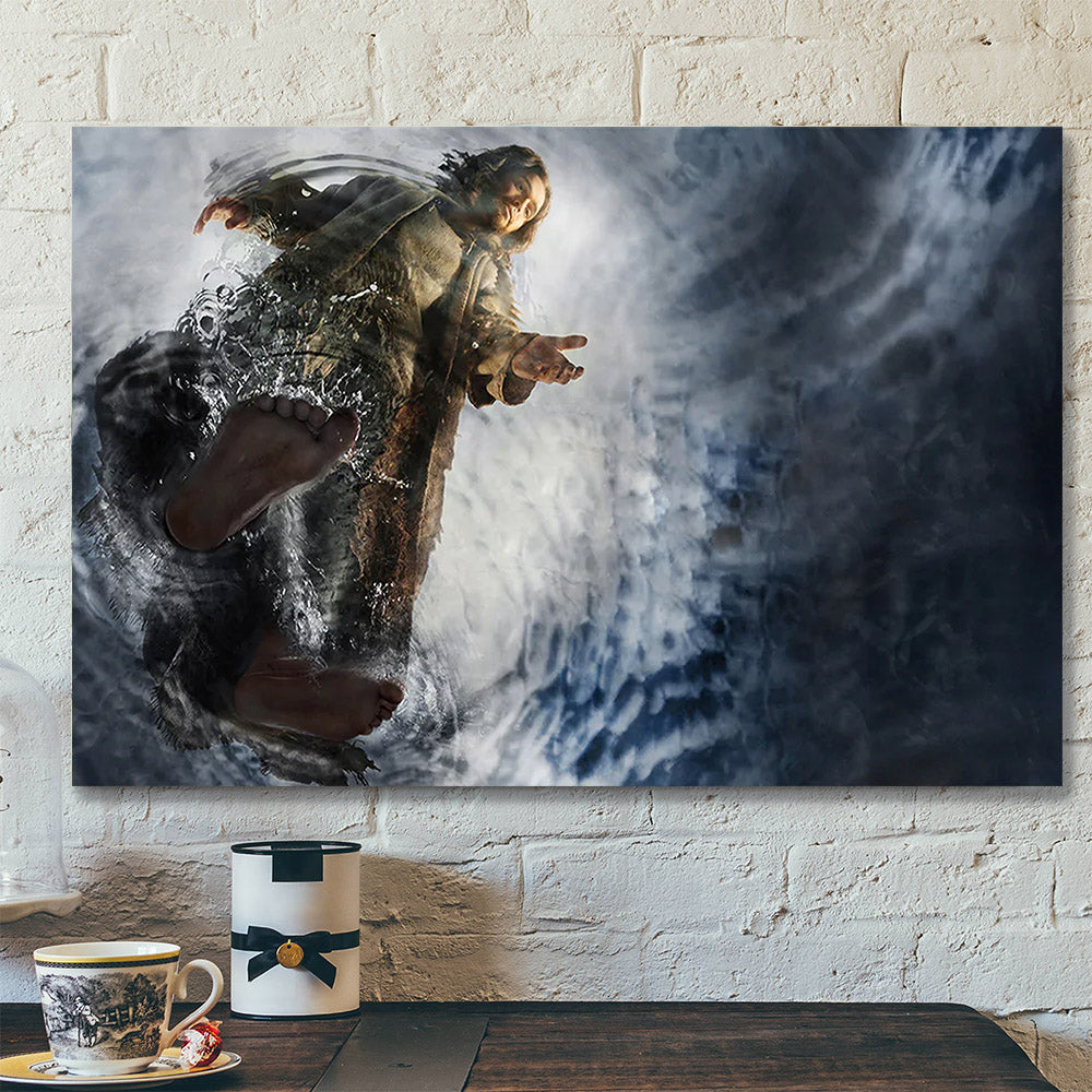 Jesus Saving Peter on The Water Canvas Prints - Canvas Wall Art - Hand of God - Jesus Canvas Poster - Christian Wall Art - Christian Gift - Ciaocustom