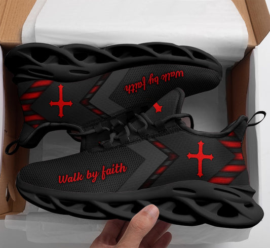 Jesus Walk By Faith Red Running Sneakers 2 Max Soul Shoes - Christian Shoes For Men And Women