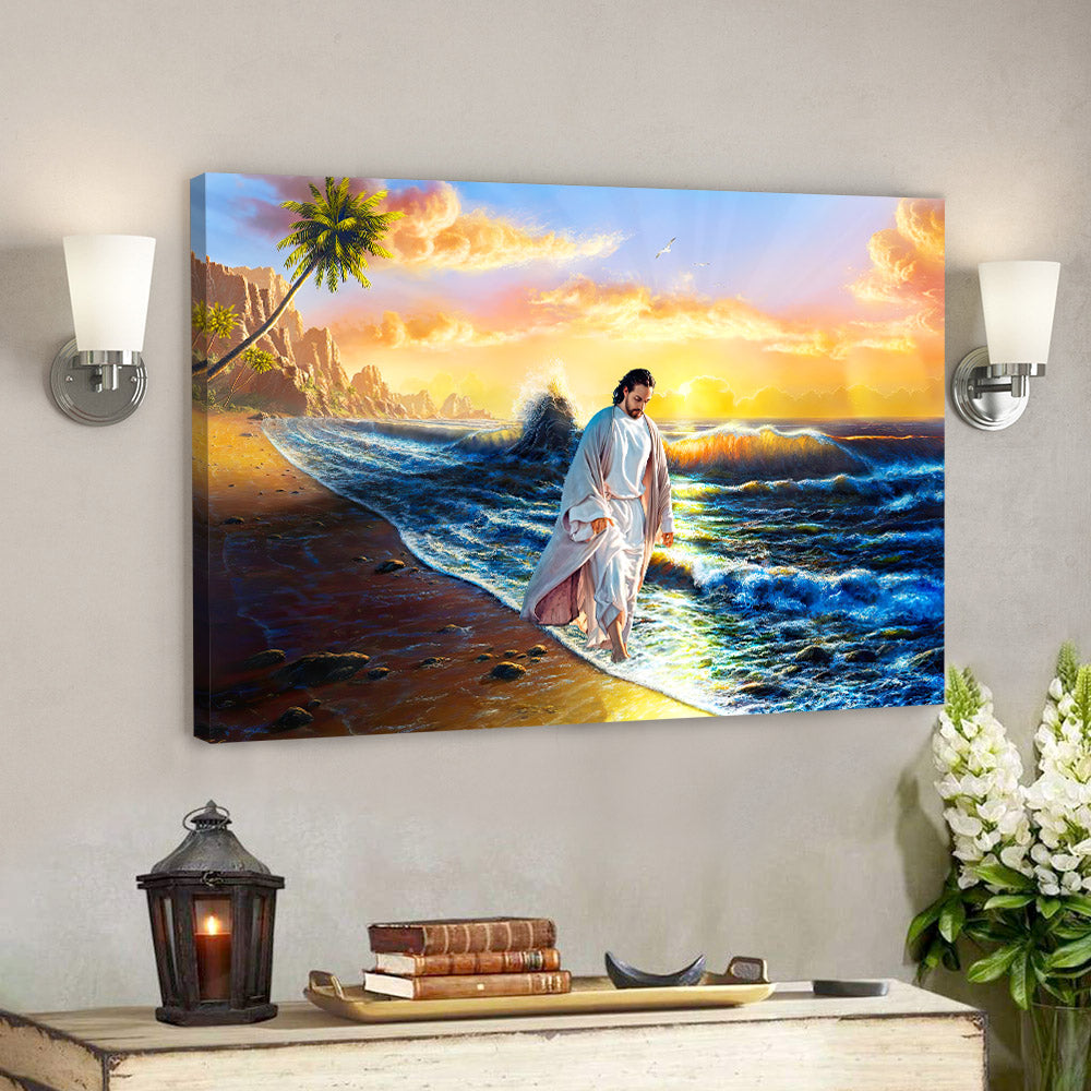 Jesus Walks On The Beach - Jesus Pictures - Christian Canvas Prints - Faith Canvas - Ciaocustom