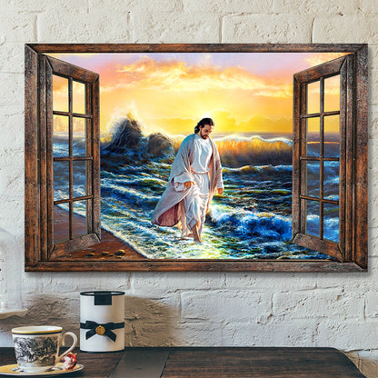 God Walks On Water - Jesus Pictures - Christian Canvas Prints - Faith Canvas - Bible Verse Canvas - Ciaocustom