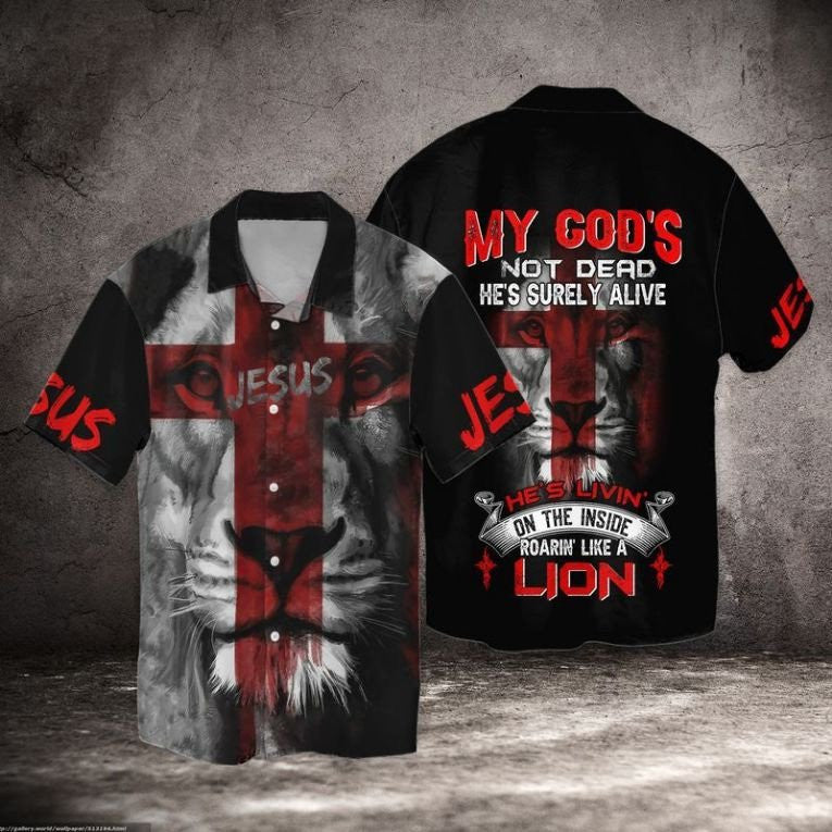 Jesus A Lion  My God Not Dead Hawaiian Shirt - Christian Hawaiian Shirts For Men & Women