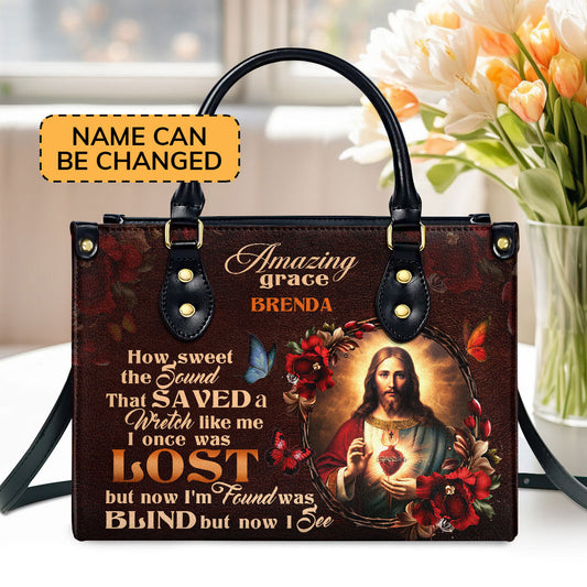 Jesus Amazing Grace  Personalized Leather Handbag With Zipper - Inspirational Gift Christian Ladies