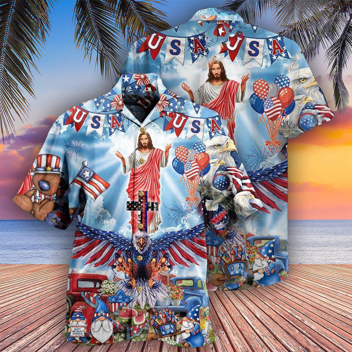 Jesus America Patriotism Hawaiian Shirt - Christian Hawaiian Shirts For Men & Women