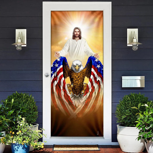 Jesus American Eagle Door Cover - Religious Door Decorations - Christian Home Decor