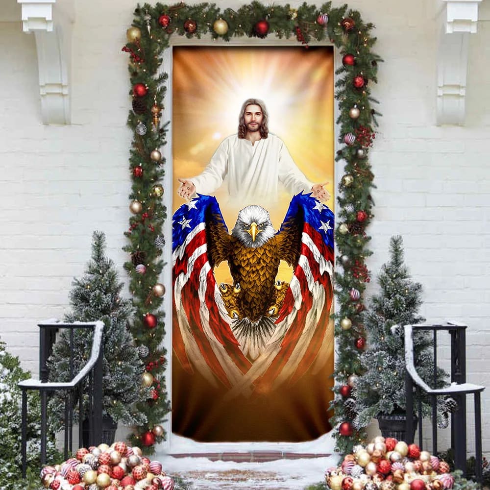 Jesus American Eagle Door Cover - Religious Door Decorations - Christian Home Decor