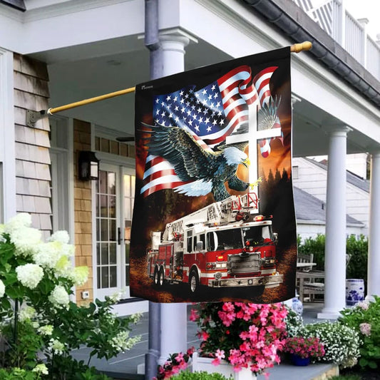 Jesus American Eagle Firefighter Flag - Outdoor Christian House Flag - Christian Garden Flags