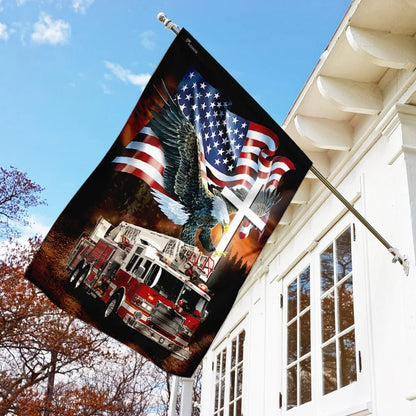 Jesus American Eagle Firefighter Flag - Outdoor Christian House Flag - Christian Garden Flags