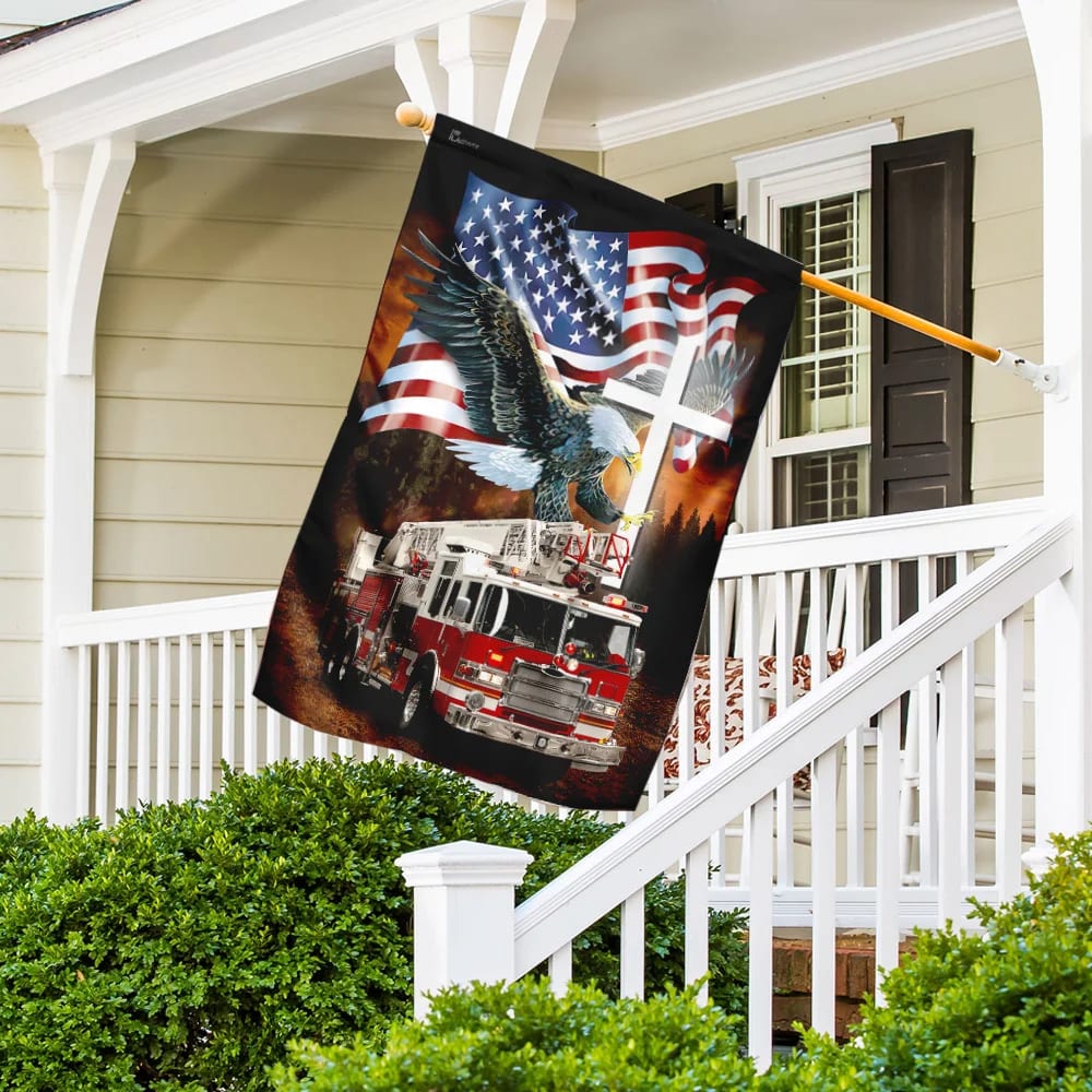 Jesus American Eagle Firefighter Flag - Outdoor Christian House Flag - Christian Garden Flags