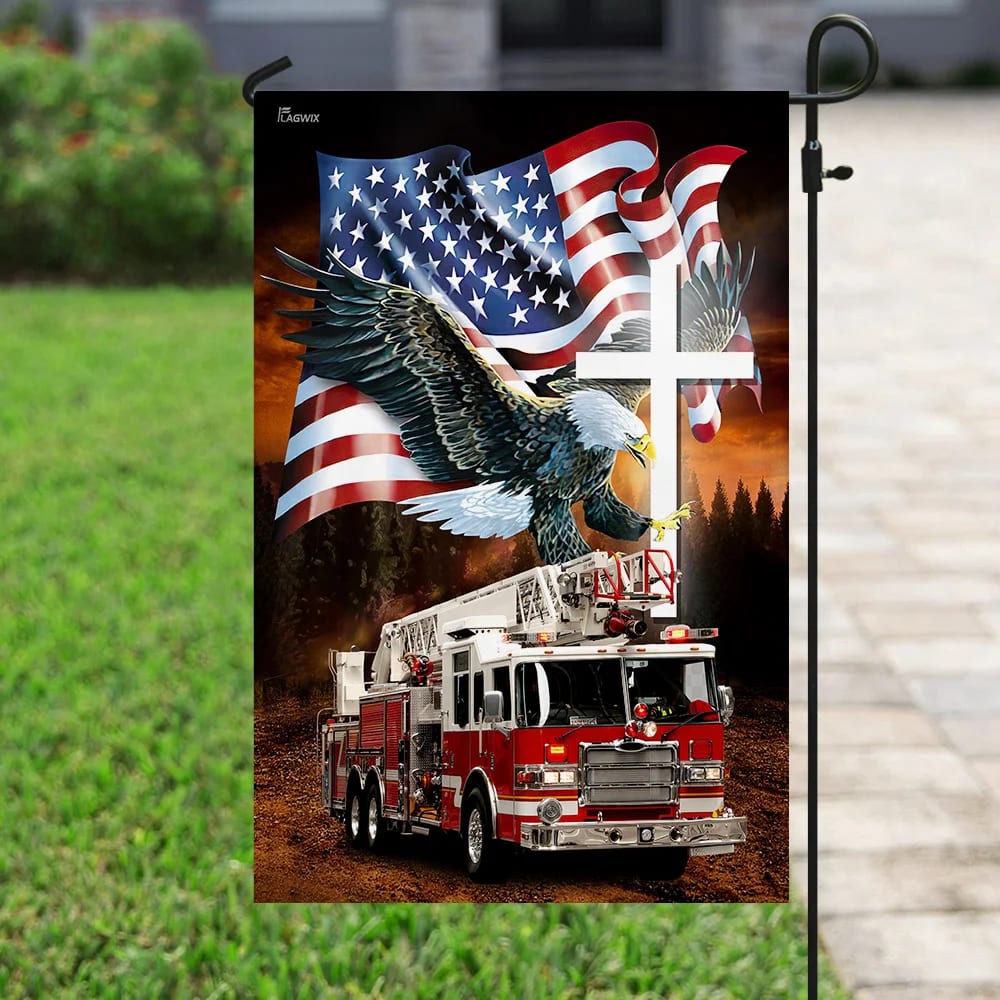 Jesus American Eagle Firefighter Flag - Outdoor Christian House Flag - Christian Garden Flags