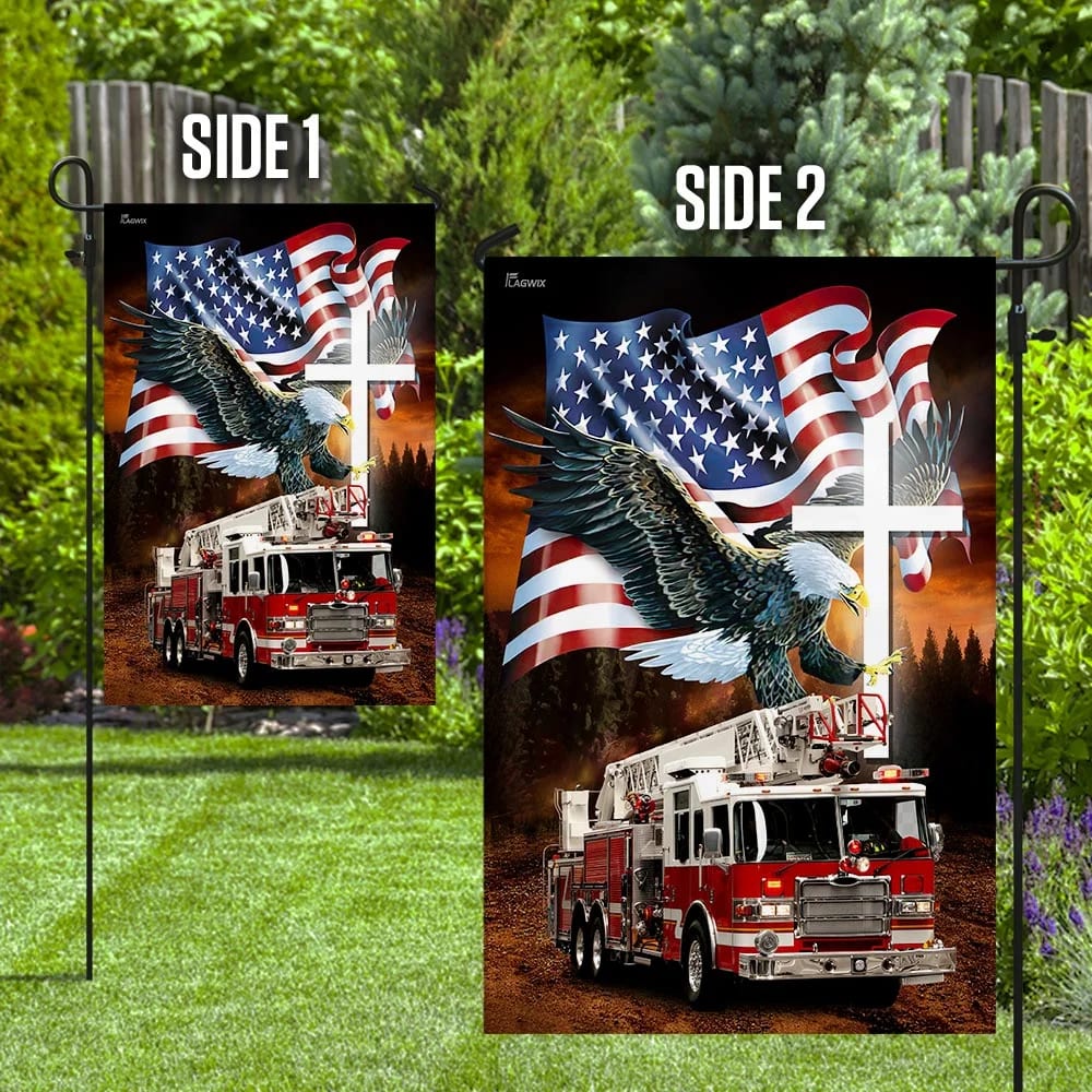 Jesus American Eagle Firefighter Flag - Outdoor Christian House Flag - Christian Garden Flags