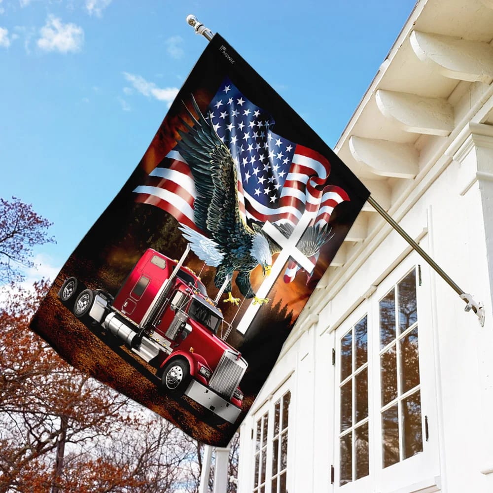 Jesus American Eagle Trucker Flag - Outdoor Christian House Flag - Christian Garden Flags