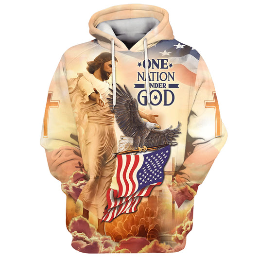 Jesus American Eagles Flag One Nation Under God Hoodies - Jesus Hoodie - Men & Women Christian Hoodie - 3D Printed Hoodie