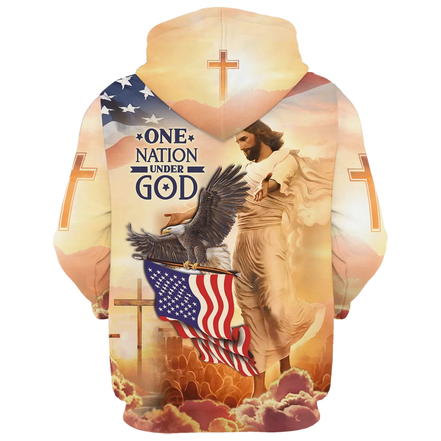 Jesus American Eagles Flag One Nation Under God Hoodies - Jesus Hoodie - Men & Women Christian Hoodie - 3D Printed Hoodie