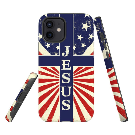 Jesus American Flag Phone Case - Inspirational Bible Scripture iPhone Cases